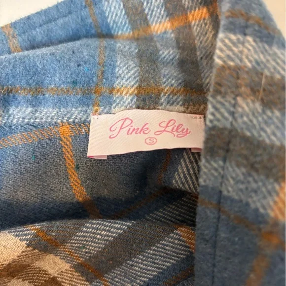 Pink Lily Blue and Tan Plaid Utility Jacket - Picture 4 of 8